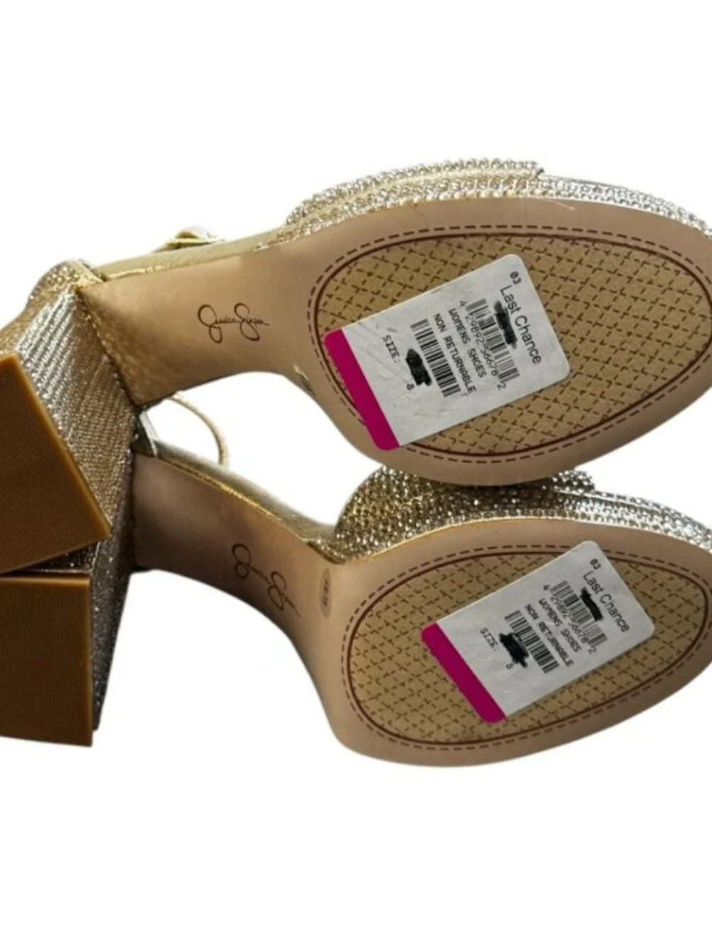 Jessica Simpson Silver Crystal Block Heel Sandals